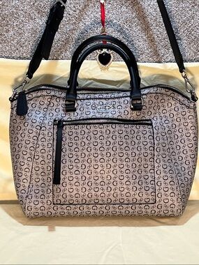 Guess Grey Monogram Tote with Black Trim